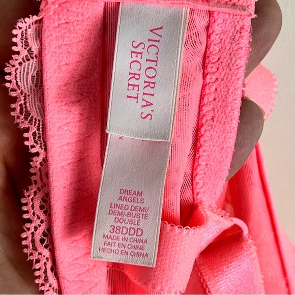 Victoria’s Secret Dream Angels Push Up Padded Demi Bra Size 38DDD Coral Lace - Picture 6 of 6